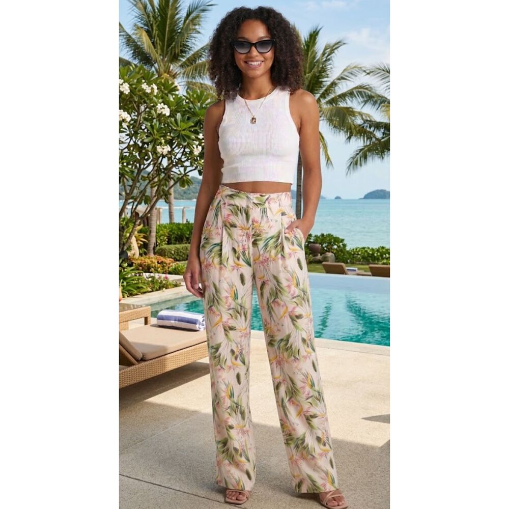 New Zara Birds of Paradise Pants Collection Wide Leg Pants Women's Size Large